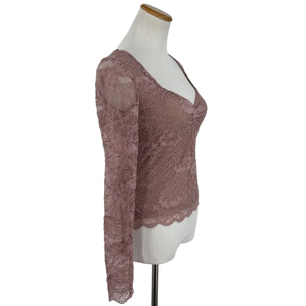 Guess Mauve Sweetheart Neck Lace Top • Coquette Fairycore Baddie Soft Girl Y2K